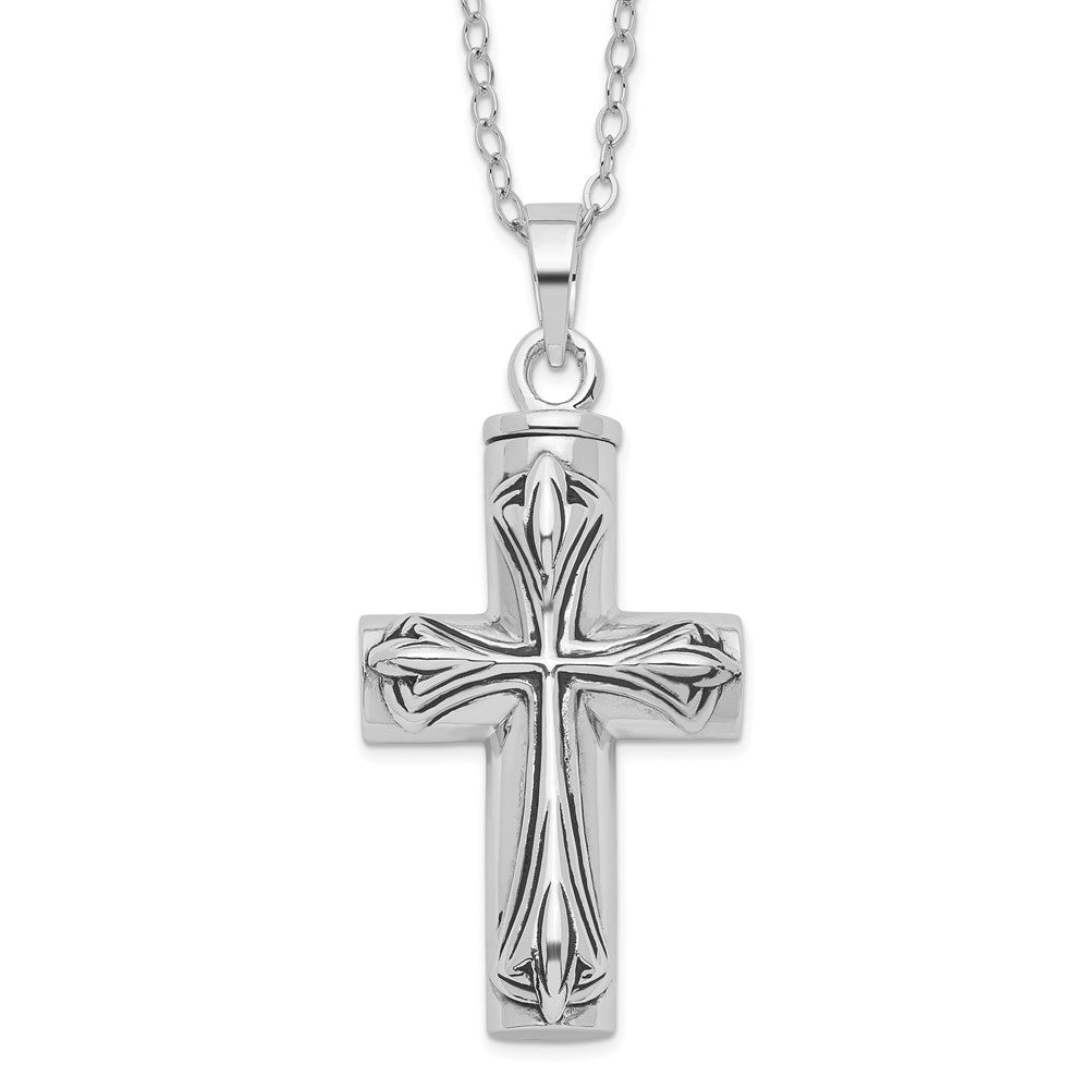 Sentimental Expressions Sterling Silver  Rhodium-plated Antiqued Cross Ash Holder 18 Inch Necklace