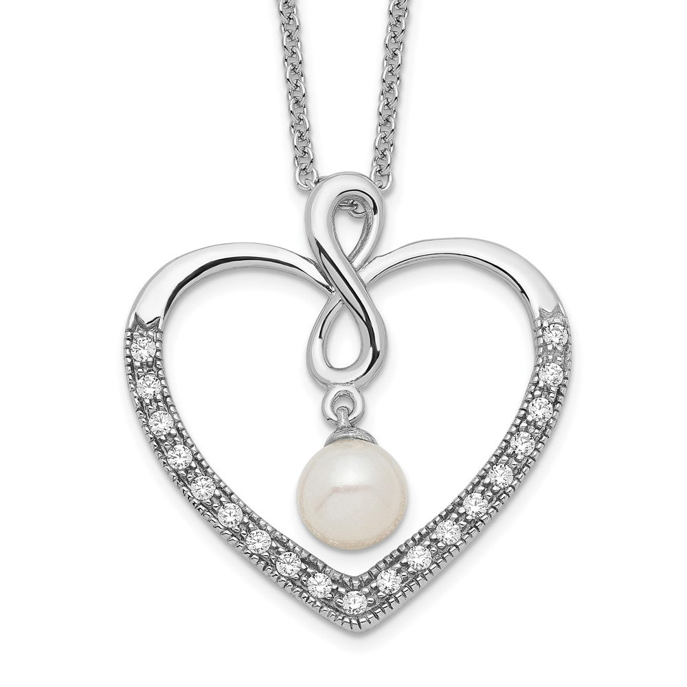 Sentimental Expressions Sterling Silver Rhodium-plated CZ and FW Cultured Pearl My Friend 18in Heart Necklace