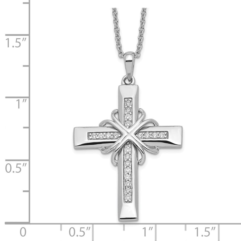 Sentimental Expressions Sterling Silver Rhodium-plated CZ Steadfast Love 18in Cross Necklace