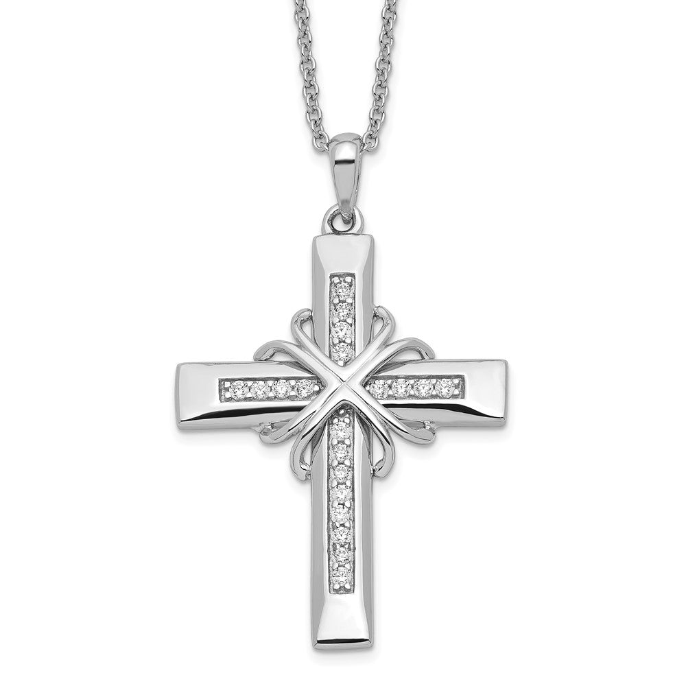 Sentimental Expressions Sterling Silver Rhodium-plated CZ Steadfast Love 18in Cross Necklace