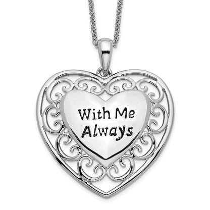 Sentimental Expressions Sterling Silver Rhodium-plated Antiqued With Me Always 18in Heart Necklace