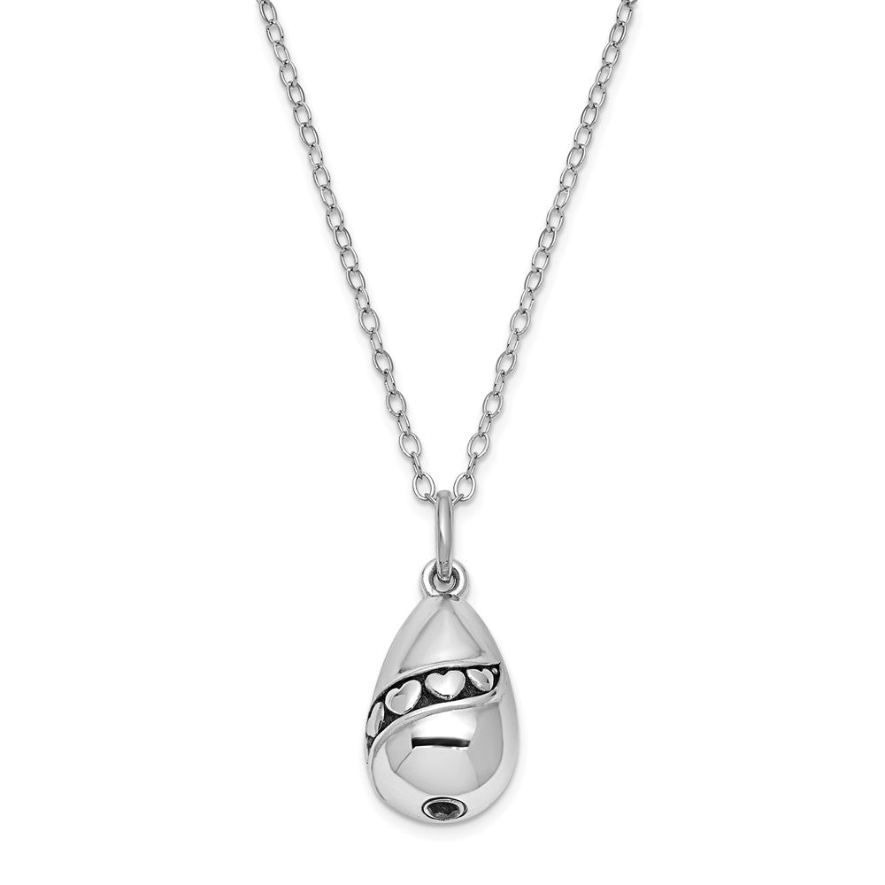 Sentimental Expressions Sterling Silver Rhodium-plated Antiqued Tear Of Love Ash Holder 18 Inch Necklace