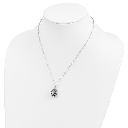 Sentimental Expressions Sterling Silver Rhodium-plated CZ Antiqued Flower Ash Holder 18 Inch Necklace