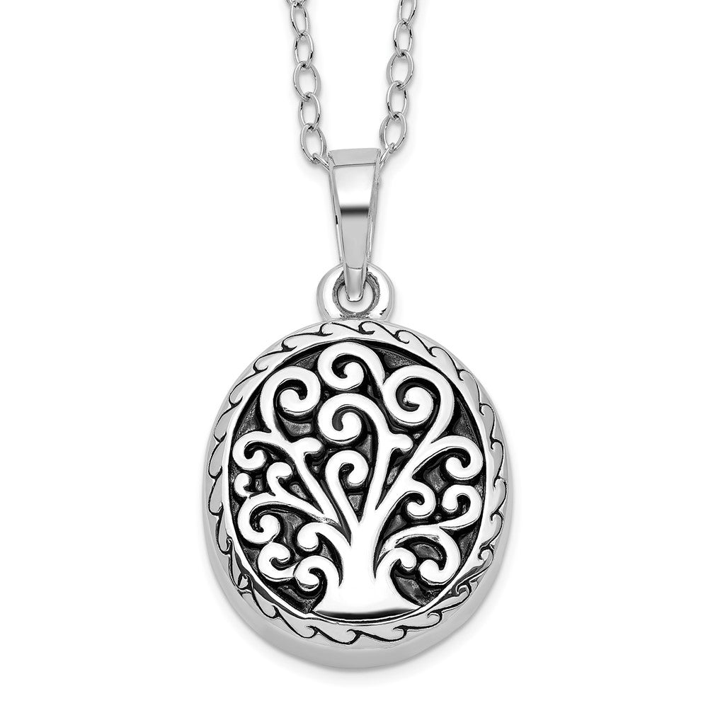 Sentimental Expressions Sterling Silver Rhodium-plated Antiqued Tree of Life Ash Holder 18 Inch Necklace