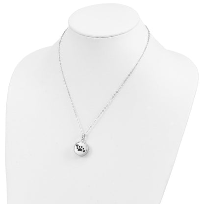 Sentimental Expressions Sterling Silver Rhodium-plated Enameled Paw Print Ash Holder 18 Inch Necklace