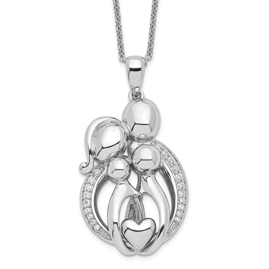 Sentimental Expressions Sterling Silver Rhodium-plated CZ Family of 4 Gathering 18in. Necklace