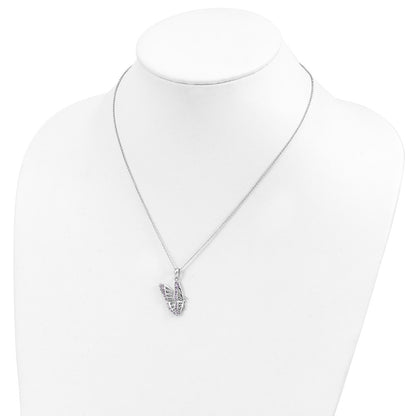 Sentimental Expressions Sterling Silver Rhodium-plated CZ Never Give Up Butterfly 18in. Necklace