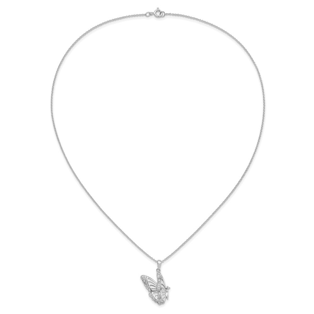 Sentimental Expressions Sterling Silver Rhodium-plated CZ Never Give Up Butterfly 18in. Necklace