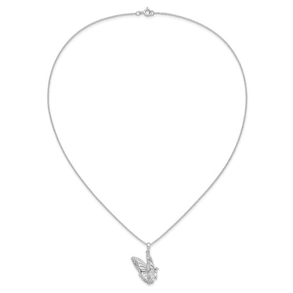 Sentimental Expressions Sterling Silver Rhodium-plated CZ Never Give Up Butterfly 18in. Necklace