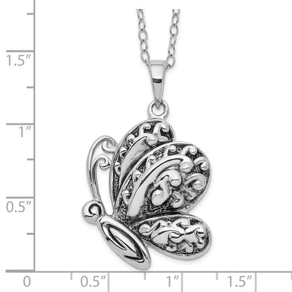 SE Sterling Silver Rhodium-plated Antiqued Butterfly Ash Holder 18 Inch Necklace