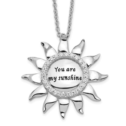 Sentimental Expressions Sterling Silver Rhodium-plated CZ Antiqued You Are My Sunshine 18in. Necklace