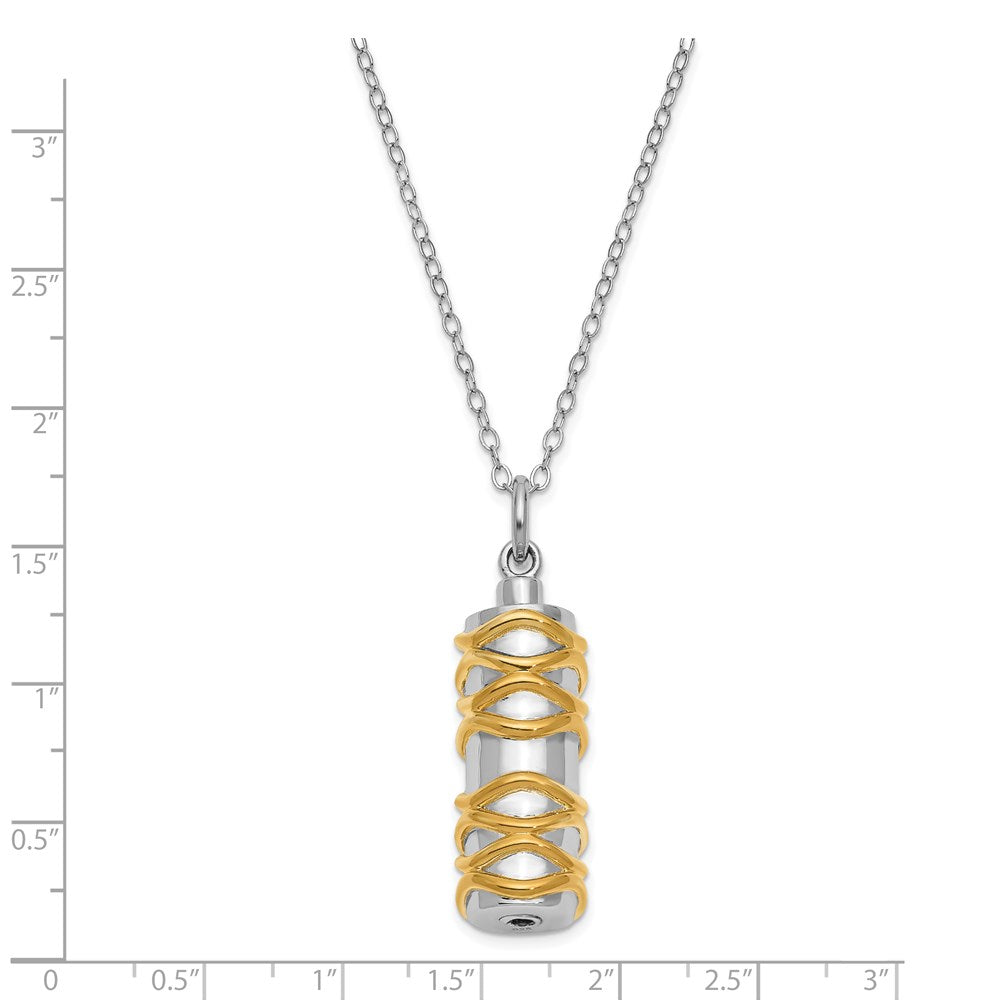 Sentimental Expressions Sterling Silver Rhodium-plated Cylinder Gold-tone Accent Ash Holder 18 Inch Necklace