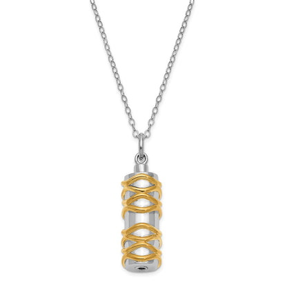 Sentimental Expressions Sterling Silver Rhodium-plated Cylinder Gold-tone Accent Ash Holder 18 Inch Necklace