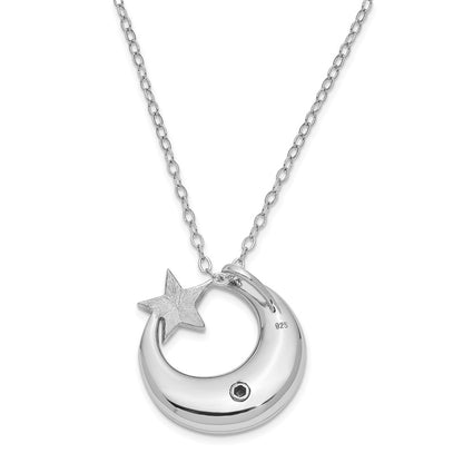 Sentimental Expressions Sterling Silver Rhodium Antiqued Just A Dream Away Moon with Gold-tone Accent Star Ash Holder 18 Inch Necklace