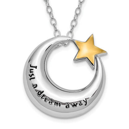 Sentimental Expressions Sterling Silver Rhodium Antiqued Just A Dream Away Moon with Gold-tone Accent Star Ash Holder 18 Inch Necklace