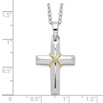 Sentimental Expressions Sterling Silver Rhodium-plated CZ Gold-tone Accent Cross Ash Holder 18 Inch Necklace