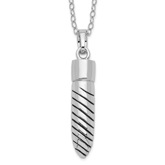 Sentimental Expressions Sterling Silver Rhodium-plated Antiqued Lined Bullet Ash Holder 18 Inch Necklace