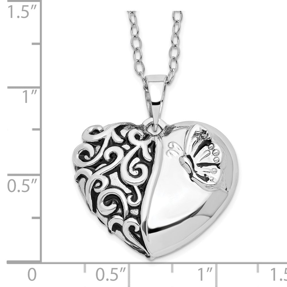 Sentimental Expressions Sterling Silver Rhodium-plated Antiqued One More Day Heart Shape with Butterfly Ash Holder 18 Inch Necklace