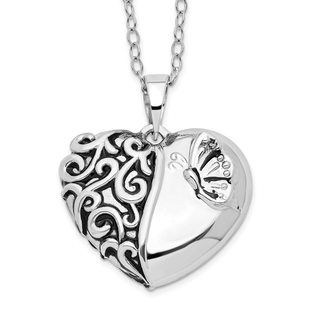 Sentimental Expressions Sterling Silver Rhodium-plated Antiqued One More Day Heart Shape with Butterfly Ash Holder 18 Inch Necklace