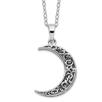 Sentimental Expressions Sterling Silver Rhodium-plated Antiqued Quarter Moon Ash Holder 18 Inch Necklace