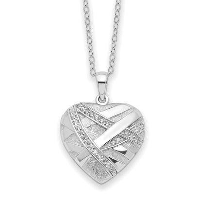 Sentimental Expressions Sterling Silver CZ Bandaged Heart Ash Holder 18 Inch Necklace