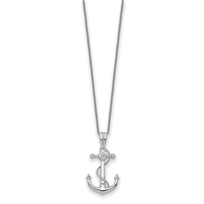 Sentimental Expressions Sterling Silver Rhodium-plated CZ My Mother My Anchor 18in Necklace