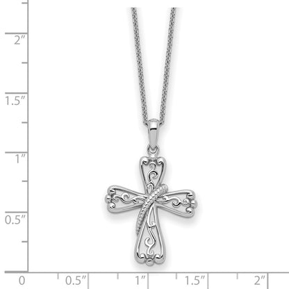 Sentimental Expressions Sterling Silver Rhodium-plated Love Never Fails Cross 22in Necklace