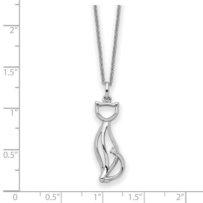 Sentimental Expressions Sterling Silver Rhodium-plated CZ Purrfect Love Cat 18in Necklace