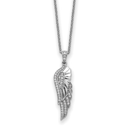 Sentimental Expressions Sterling Silver Rhodium-plated CZ Heaven Sent Wing 22in Necklace