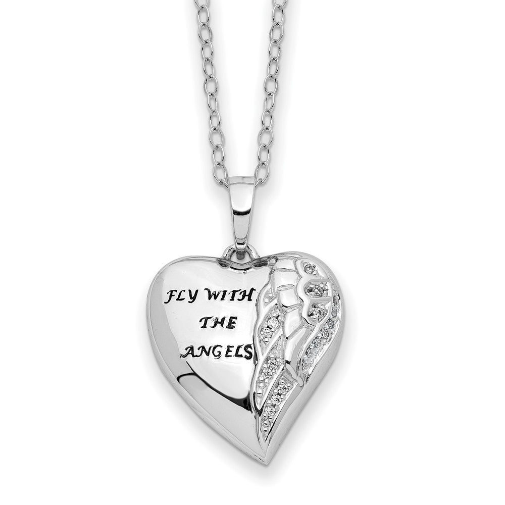 Sentimental Expressions Sterling Silver Rhodium-plated Antiqued CZ Fly With The Angels Ash Holder 18 Inch Necklace