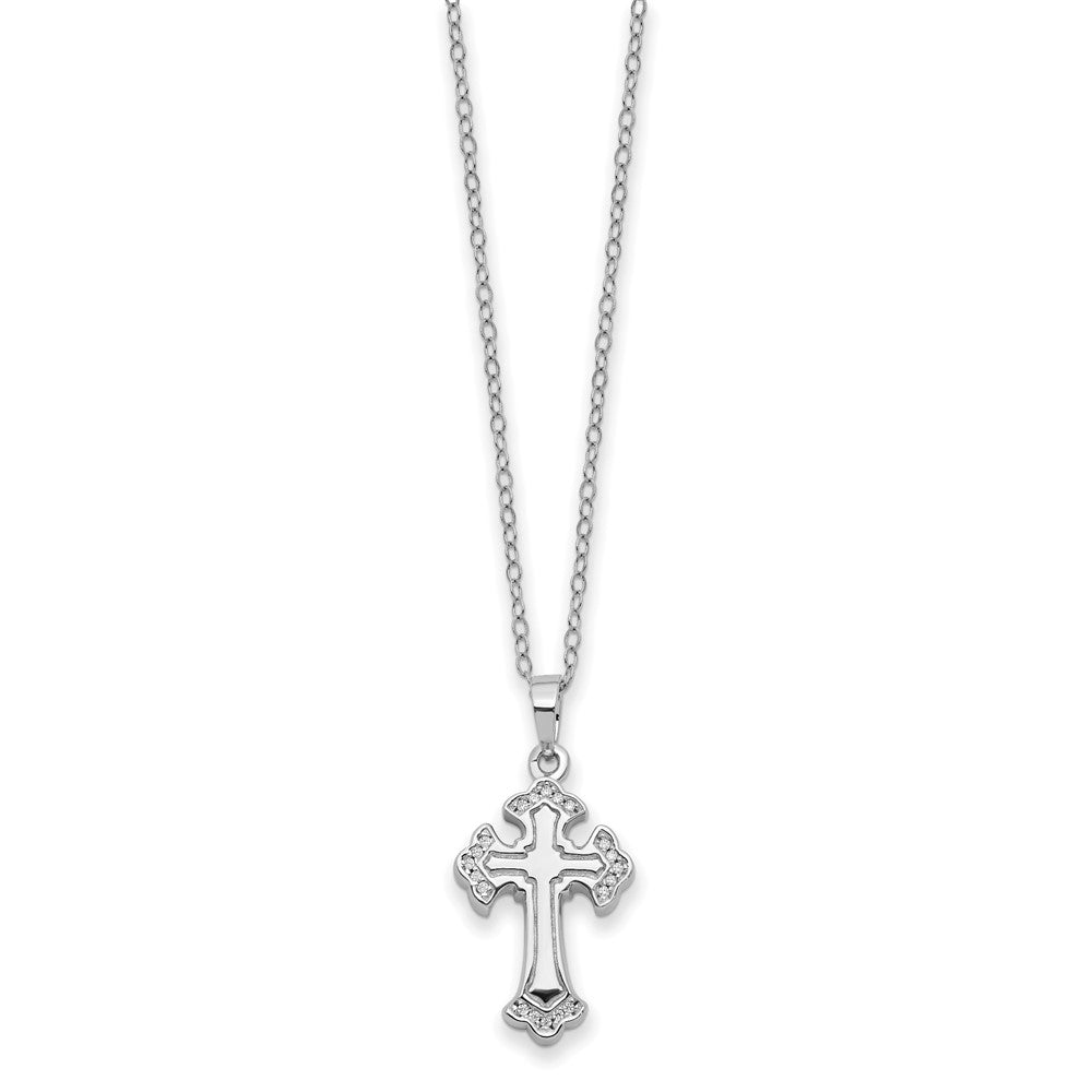 Sentimental Expressions Sterling Silver Rhodium-plated CZ Eternal Home Cross Ash Holder 18 Inch Necklace