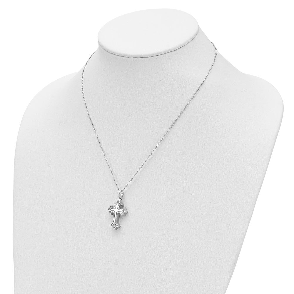 Sentimental Expressions Sterling Silver Rhodium-plated CZ Eternal Home Cross Ash Holder 18 Inch Necklace