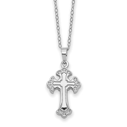 Sentimental Expressions Sterling Silver Rhodium-plated CZ Eternal Home Cross Ash Holder 18 Inch Necklace