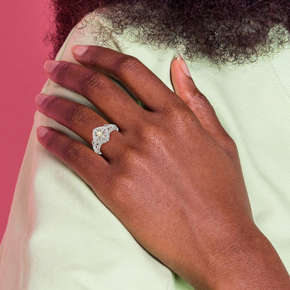 DSS Sterling Silver Rhodium-plated with 14K Accent Diamond Ring