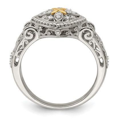 DSS Sterling Silver Rhodium-plated with 14K Accent Diamond Ring