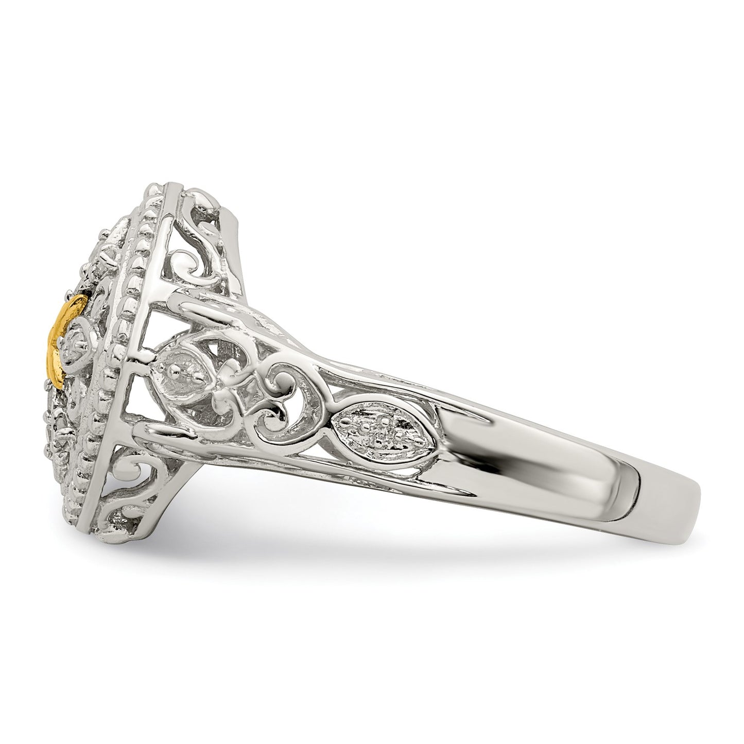 DSS Sterling Silver Rhodium-plated with 14K Accent Diamond Ring
