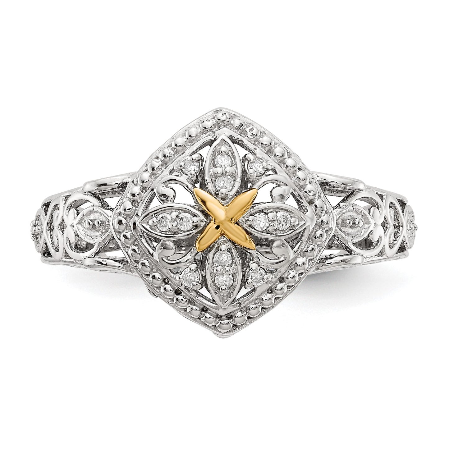 DSS Sterling Silver Rhodium-plated with 14K Accent Diamond Ring