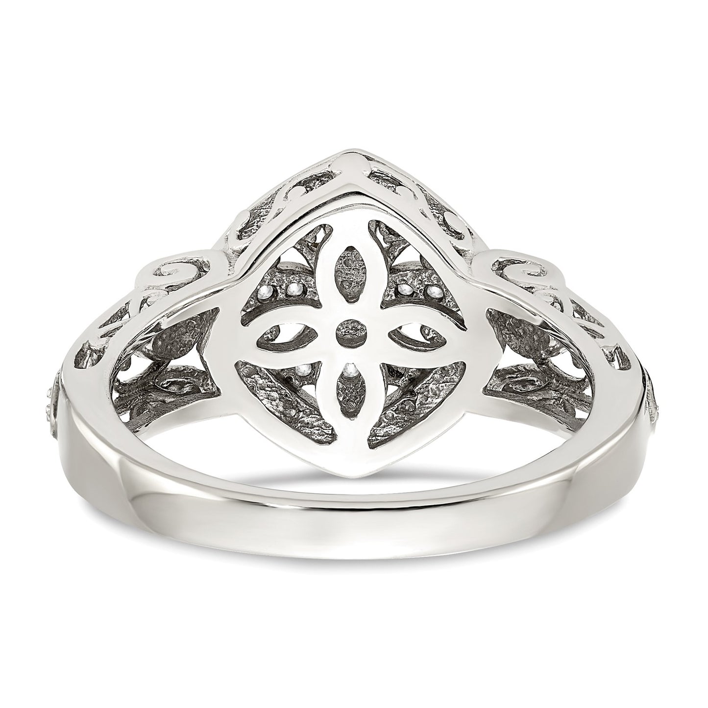 DSS Sterling Silver Rhodium-plated with 14K Accent Diamond Ring