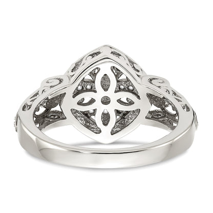 DSS Sterling Silver Rhodium-plated with 14K Accent Diamond Ring