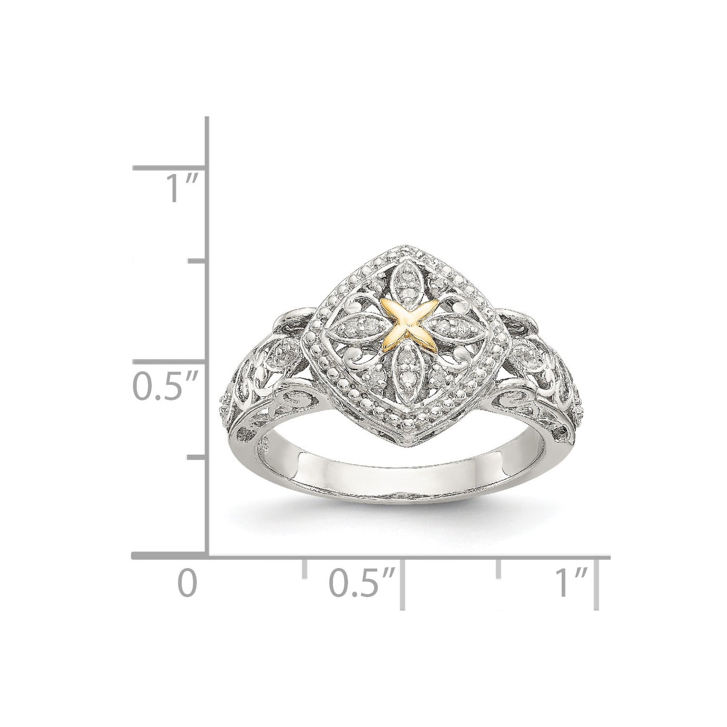 DSS Sterling Silver Rhodium-plated with 14K Accent Diamond Ring