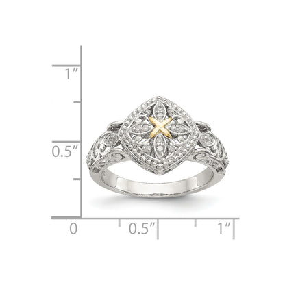DSS Sterling Silver Rhodium-plated with 14K Accent Diamond Ring