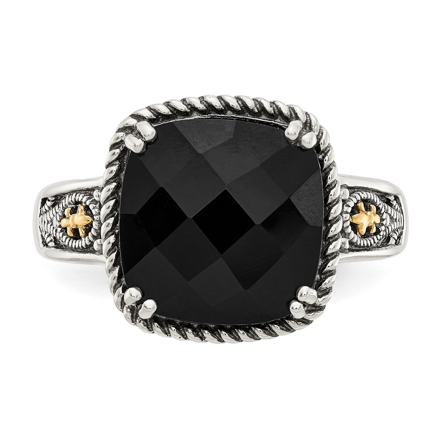 Shey Couture Sterling Silver with 14K Accent Antiqued Checkerboard-cut Black Onyx Ring