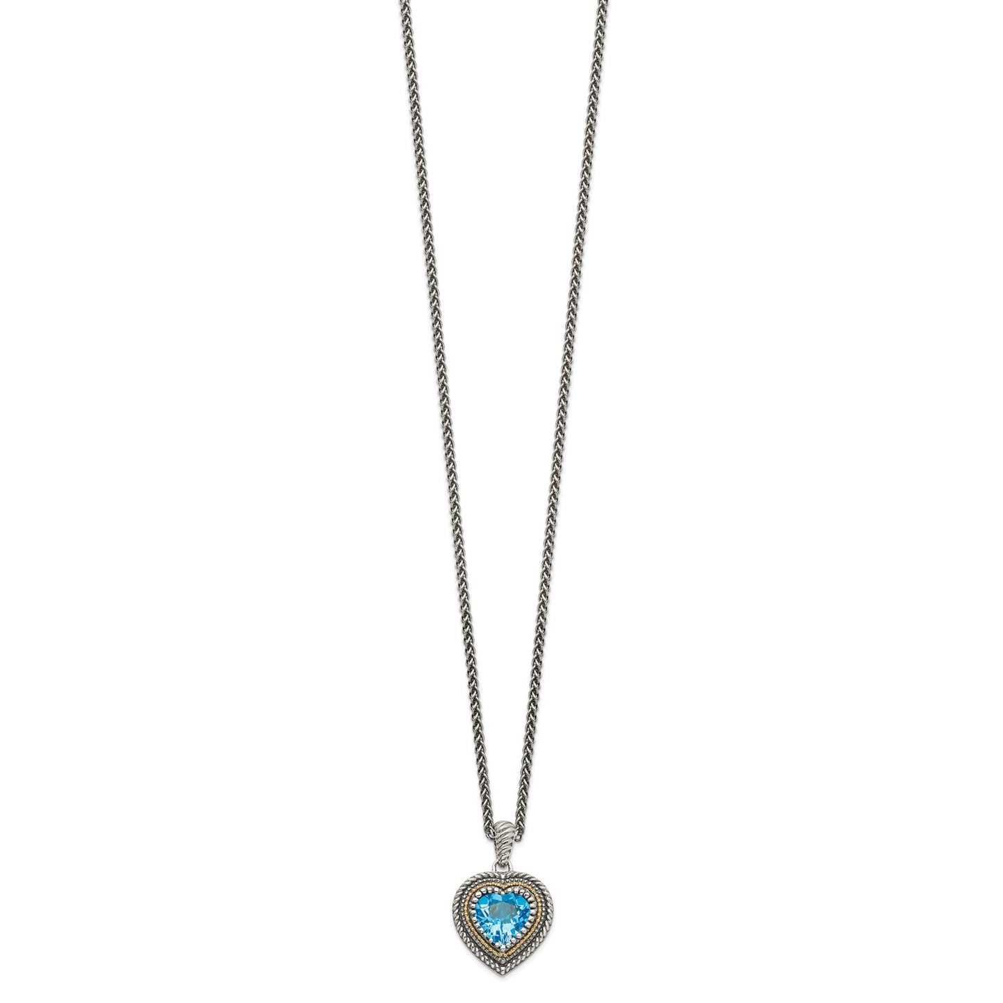 Shey Couture Sterling Silver with 14K Accent 18 Inch Antiqued Light Swiss Blue Topaz Heart Necklace