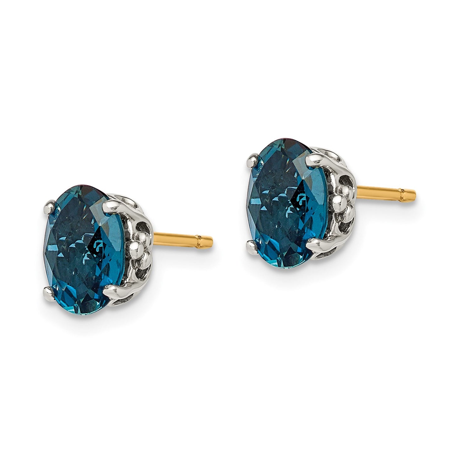 Shey Couture Sterling Silver with 14K Accent Antiqued Oval London Blue Topaz Post Earrings