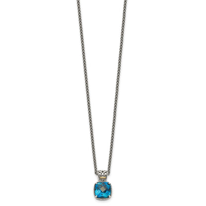 Shey Couture Sterling Silver with 14K Accent 18 Inch Antiqued Cushion London Blue Topaz Necklace