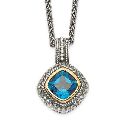 Shey Couture Sterling Silver with 14K Accent 18 Inch Antiqued Cushion Bezel London Blue Topaz Necklace