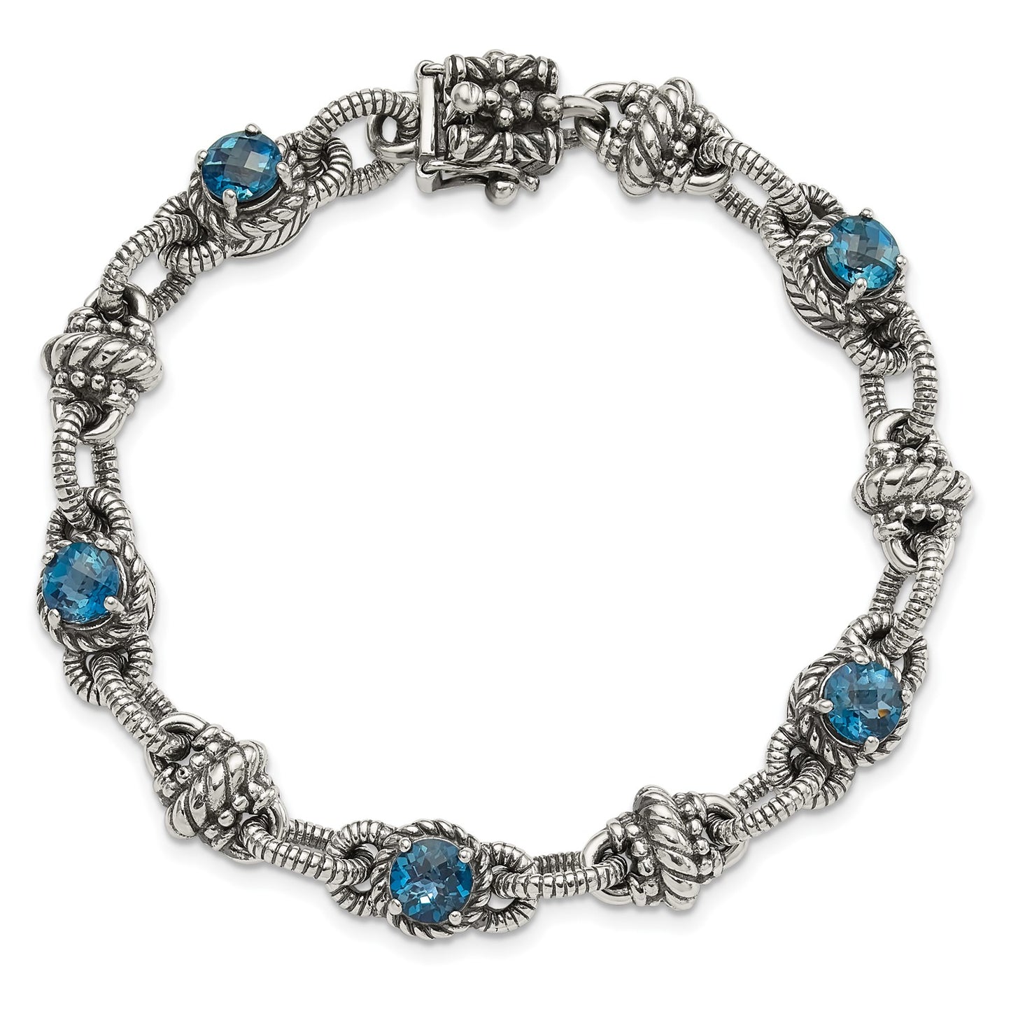 Shey Couture Sterling Silver 7.75 inch Antiqued Round London Blue Topaz Bracelet