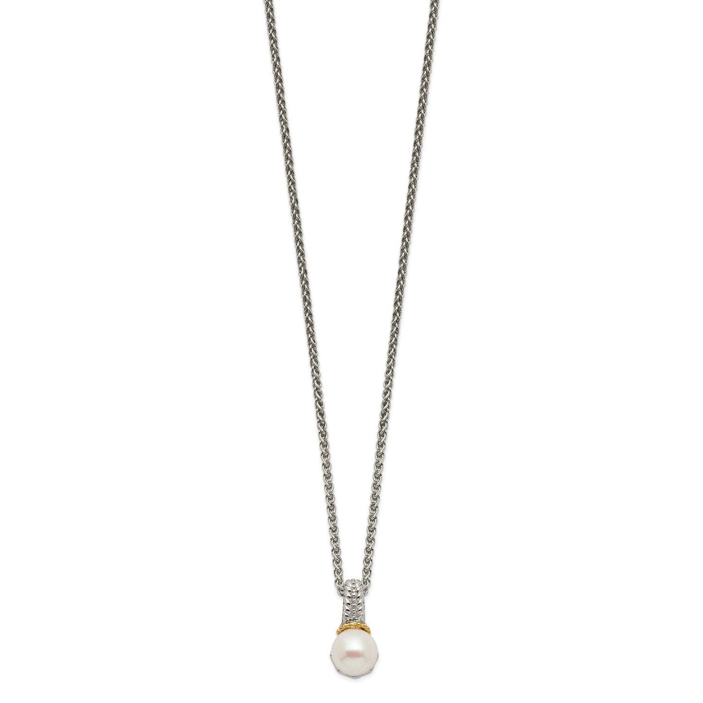 Shey Couture Sterling Silver Rhodium-plated with 14K Accent 18 Inch 8-9mm Freshwater Cultured Pearl Necklace