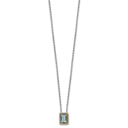 Shey Couture Sterling Silver with 14K Accent 18 Inch Emerald-cut Antiqued Light Swiss Blue Topaz Necklace