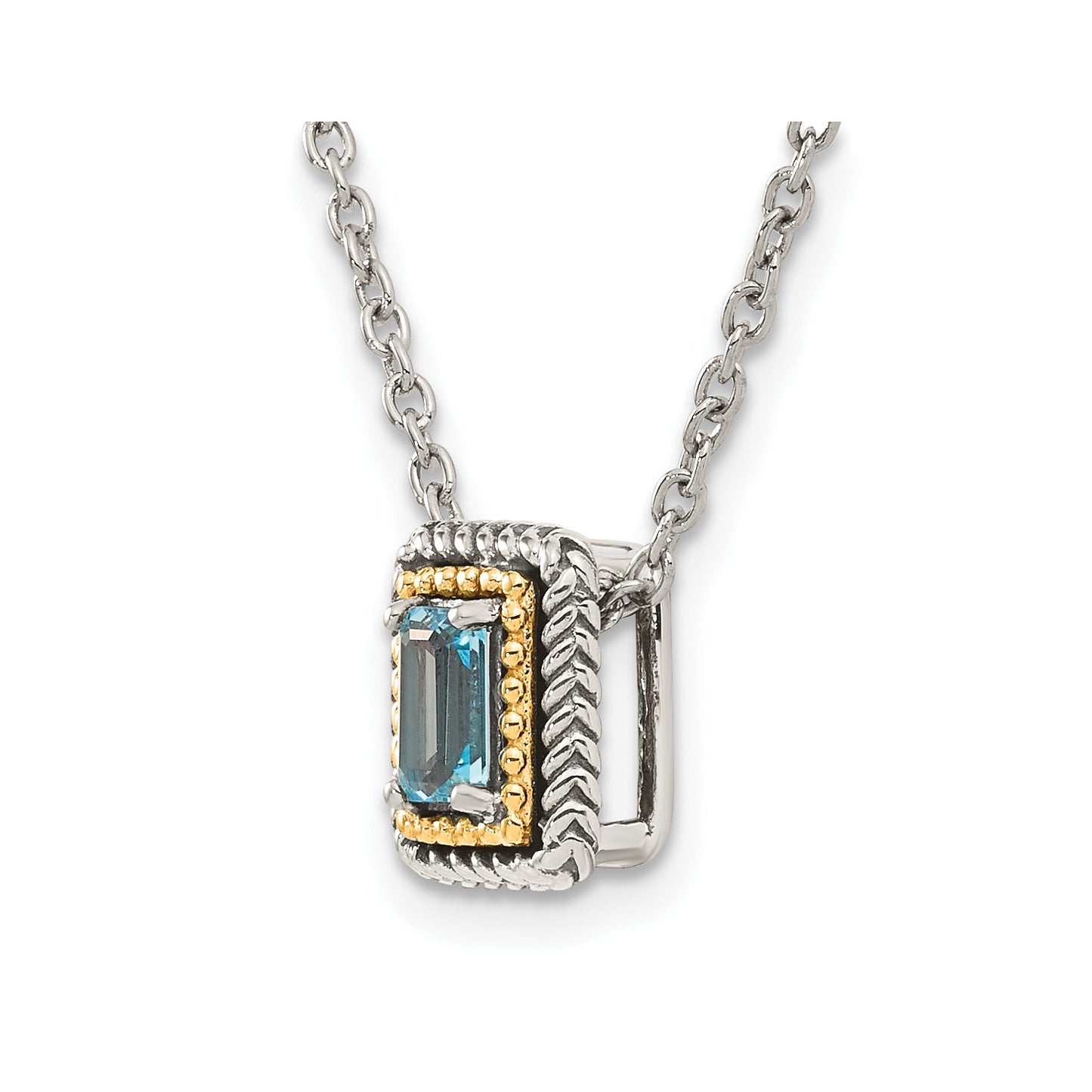 Shey Couture Sterling Silver with 14K Accent 18 Inch Emerald-cut Antiqued Light Swiss Blue Topaz Necklace